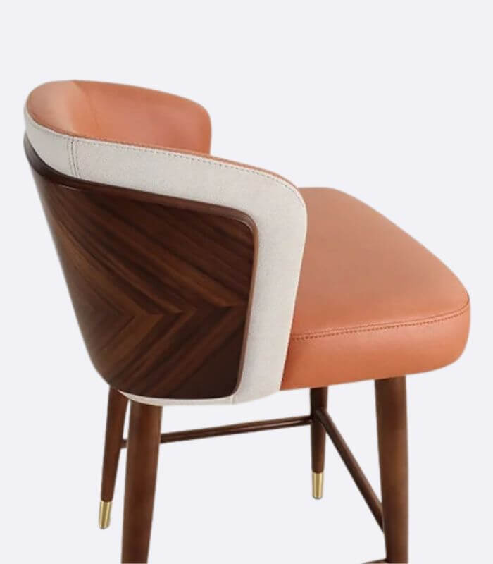 Hollyfield Modern Leather Bar Chair Terra Cotta Brown & White Wood