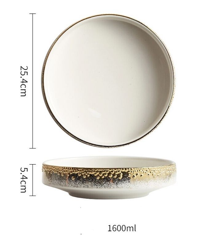 Japanese Style Ceramic Round Dinnerware Set in Gold and White Bowl
