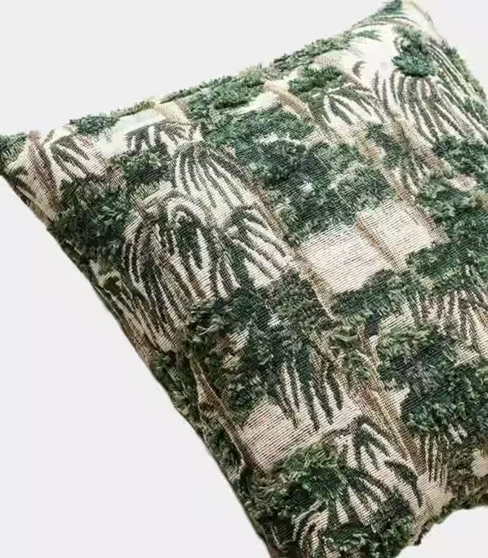 Palm Grove Jacquard Cushion Cover — Handcrafted Tropical Woven Design | Botanical Forest Green & Ivory 45 cm (18 in)