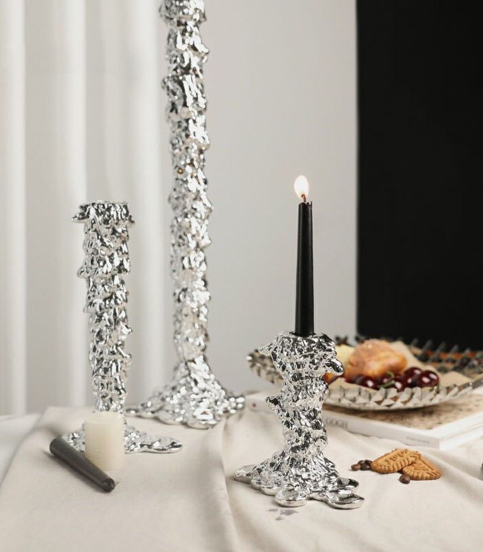 Candlestick Candle Holder Silver Drip Resin