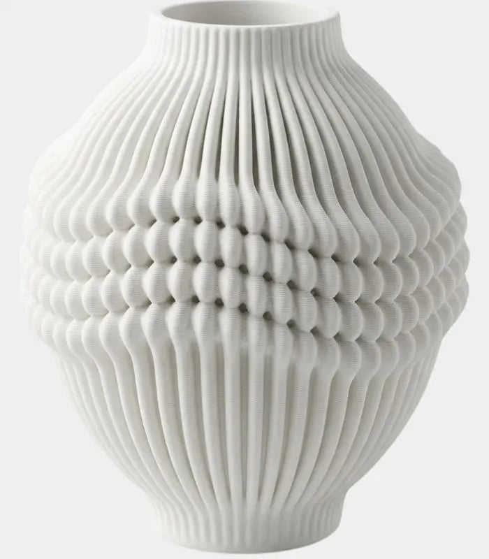 Celestara Ceramic Vase – Handcrafted Pleated Design in Ivory White