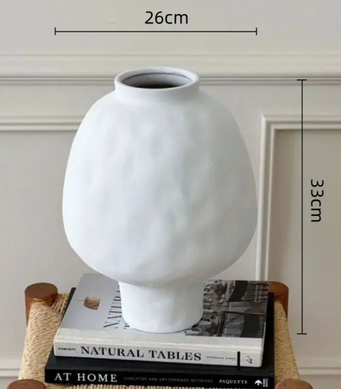 Aurelia Handcrafted Ceramic Tabletop Vase – Modern White Spherical Pedestal Design 33 cm