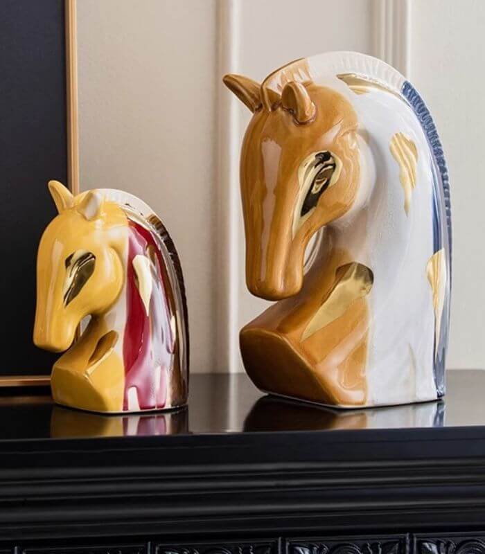 Elegant Porcelain Horse Bust Sculpture with Crackle Glaze – Available in Two Sizes