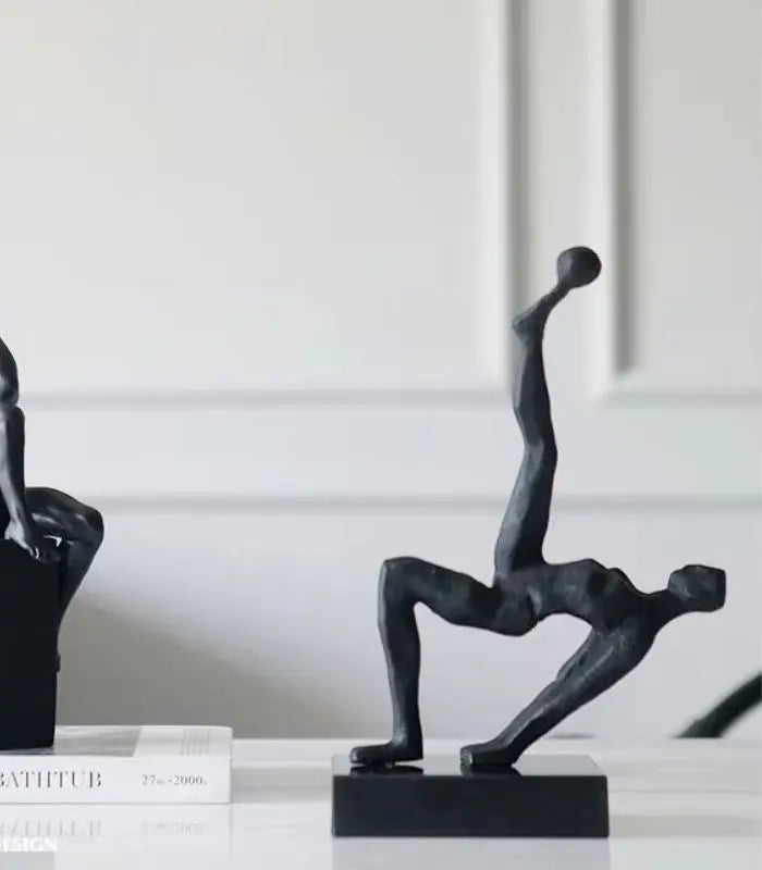 Elysiar Abstract Balance Sculpture – Black Metal Figure with Marble (Faux) Base