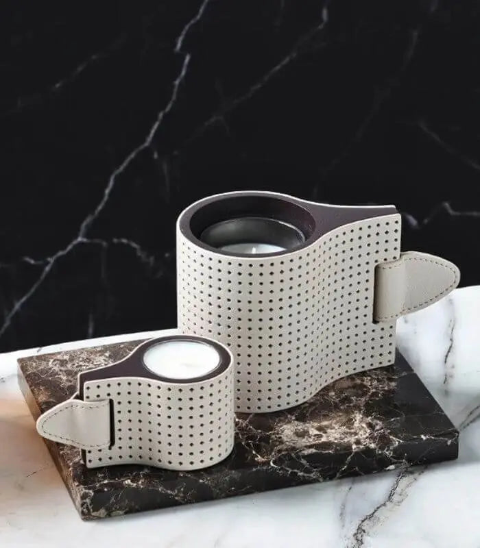 Perforated Leather Candle Holder – Modern Design
