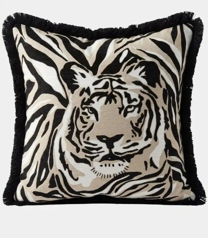 Nocturne Woven Cushion Cover – Tiger Portrait Design in Black and White 45 x 45 cm