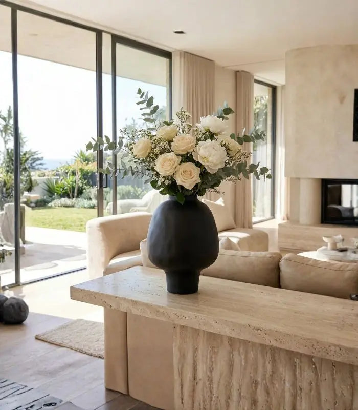 Aurelia Handcrafted Ceramic Vase – Modern Black Spherical Pedestal Design