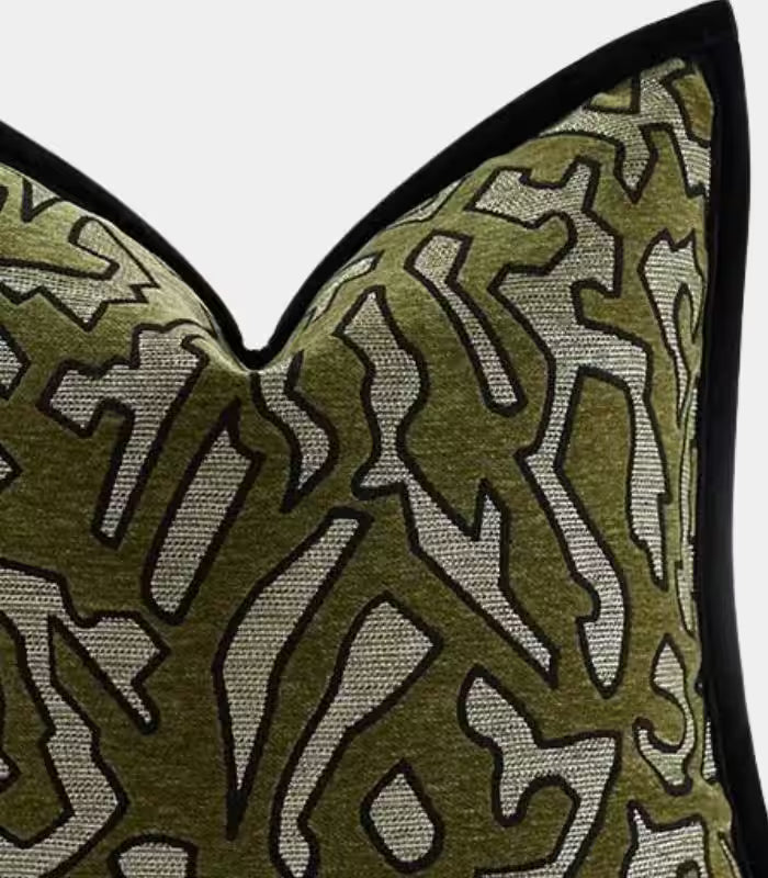 Geometric Tribal Chenille Cushion Cover Green