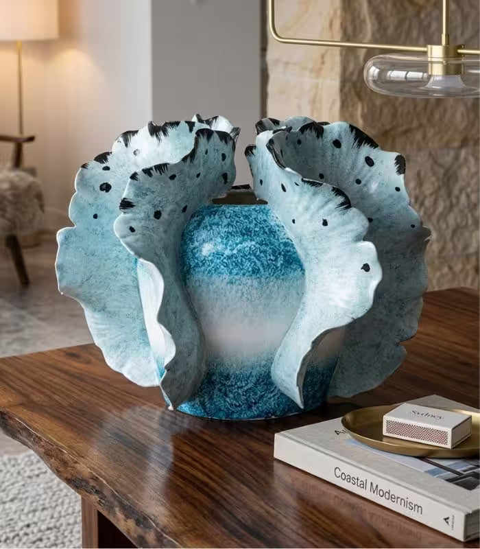 Cerulean Ceramic Vase – Sculptural Petal Design in Hand-Painted Gradient