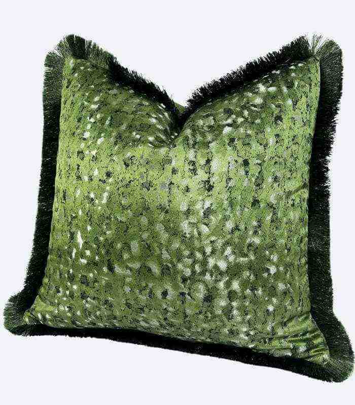 Jacquard and Velvet Cushion Cover with Fringe Green Woven 45 cm