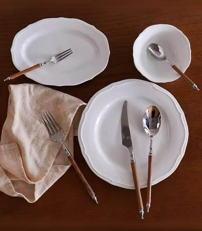 Premium 18/10 Stainless Steel Natural Wood Handle Flatware Set