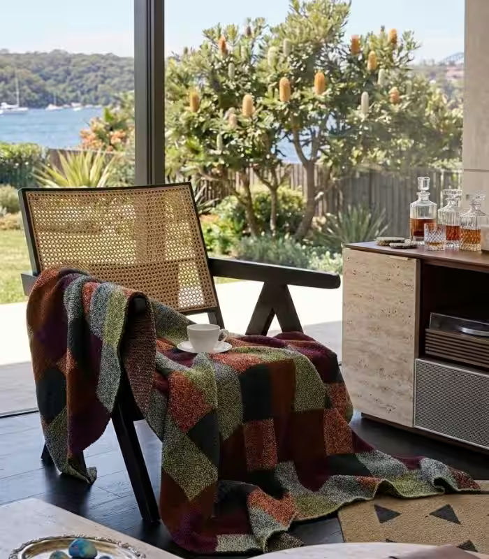 Brighton Multi-Colour Checkered Throw Blanket – Chunky Knit Acrylic Blanket for Sofa and Bed 130x160cm