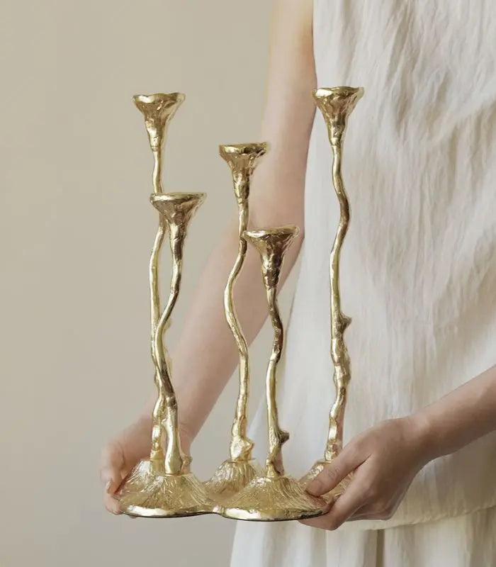 Sabine 5-Head Gold Candelabra – Sculptural Branch Candle Holder 36 cm