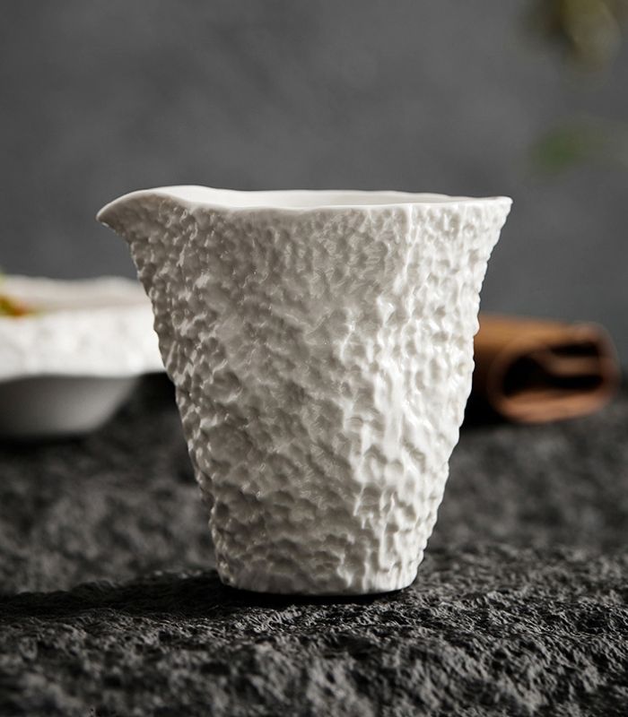 Textured White Ceramic Gravy Boat or Sauce Pitcher - 10.5cm x 4.5cm