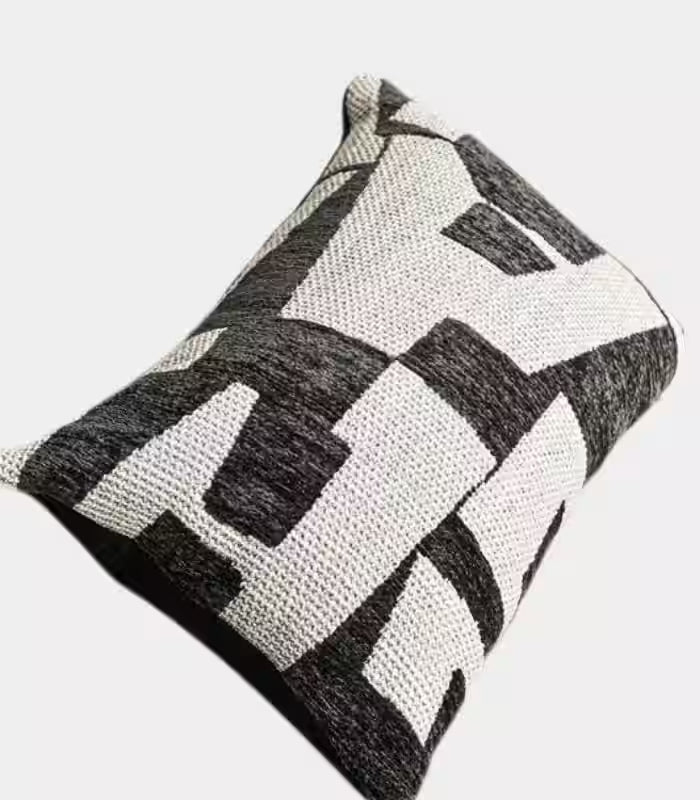 Abstract Geometric Jacquard Cushion Cover — Monochrome Woven Textile