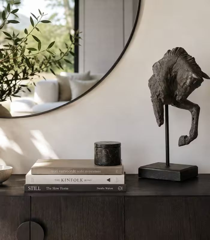 Contemplative Equine Decorative Sculpture Artisan Resin Object Large 43 cm (16.9 in) Black