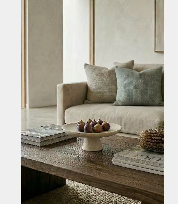 Travertine Pedestal Bowl – Natural Stone Decorative Tray for Home Styling 25 cm