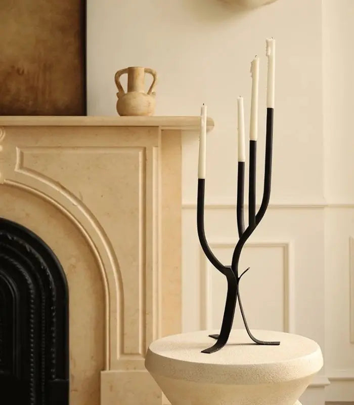 Sculptural Branch Candelabra — Large Iron Candle Holder 64 cm / 25.2" Black