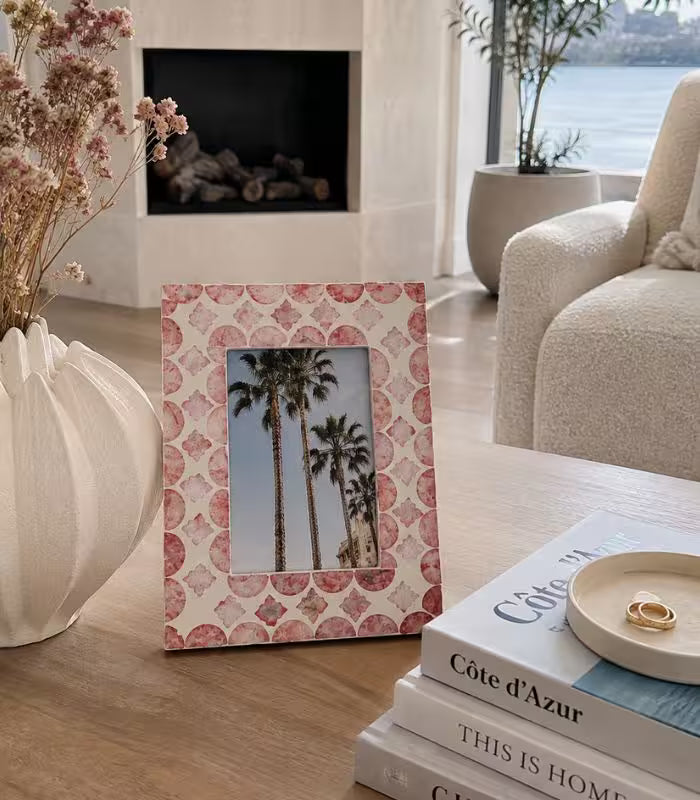 Coralie Handcrafted Shell Photo Frame – Pink Mosaic Mother-of-Pearl, 2 Sizes