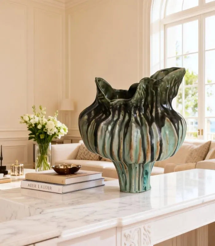 Verdant Ceramic Vase – Handcrafted Sculptural Design with Ombré Glaze
