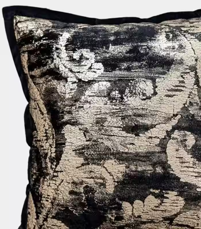 Corteccia Jacquard Cushion Cover – Distressed Metallic Texture in Black and Gold 45 cm (18 in)