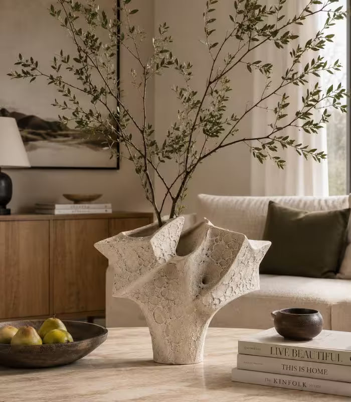 Laguna Large Handmade Ceramic Vase – Organic Textured Sand Finish, Sculptural Form 39 cm ( 15.4 in)