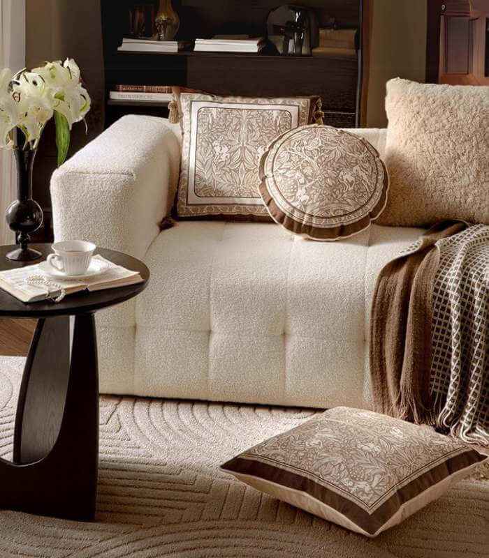 Velvet Forest Motif Decorative Cushion - 3 Styles Velvet Brown & Cream