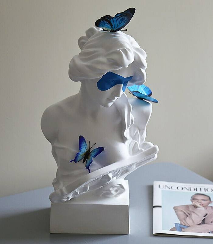Butterfly Bust Statue Resin Modern Art Sculpture 50 cm