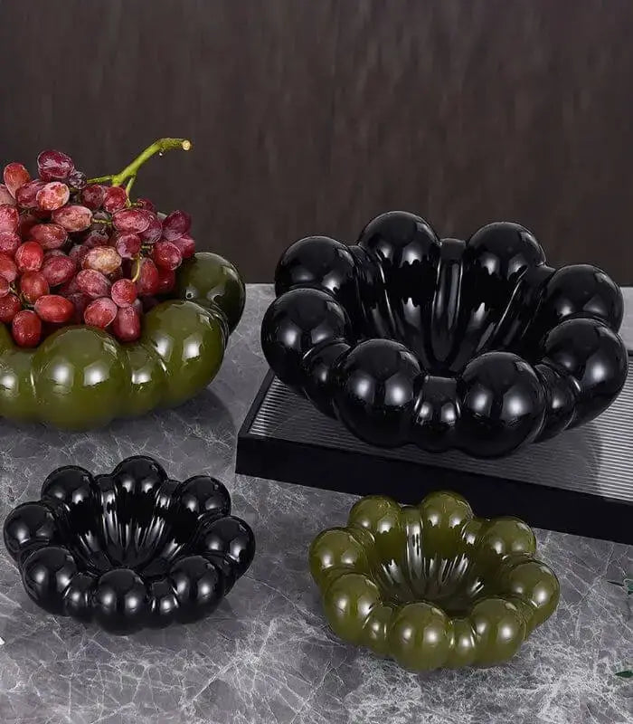 Blossom Elegance Ceramic Fruit Decorative Bowl Handcrafted Black