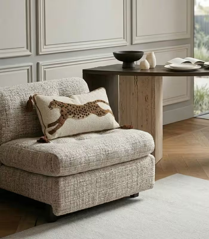 Felino Tufted Plush Cushion Cover – Leopard Pattern in Cream and Brown Black 30x60 cm