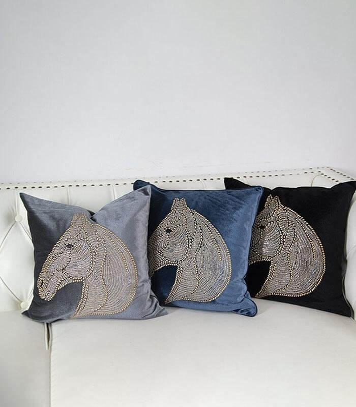 Modern Velvet Rhinestone Horse Cushion Cover 45x45cm