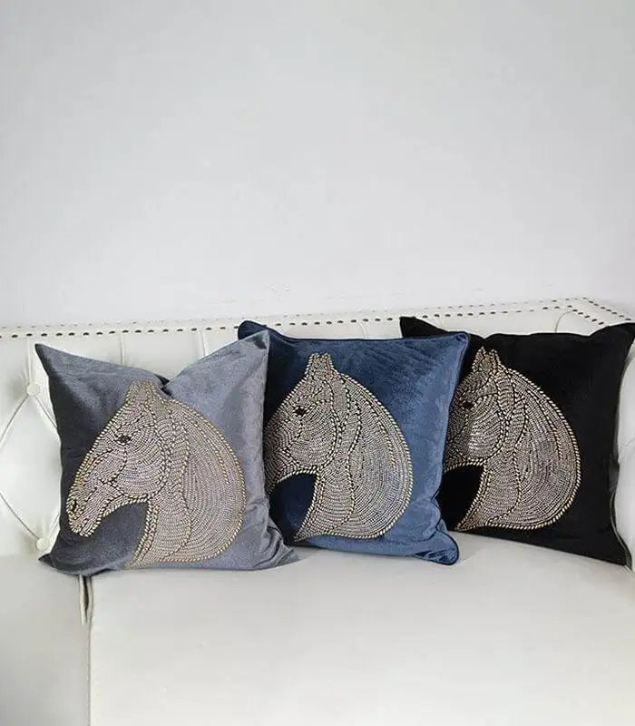 Modern Velvet Rhinestone Horse Cushion Cover 45x45cm