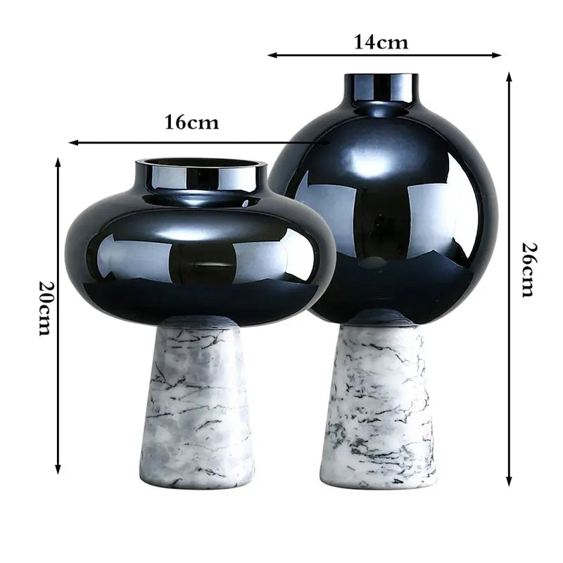 Table Top Vase Glass and Marble Blue