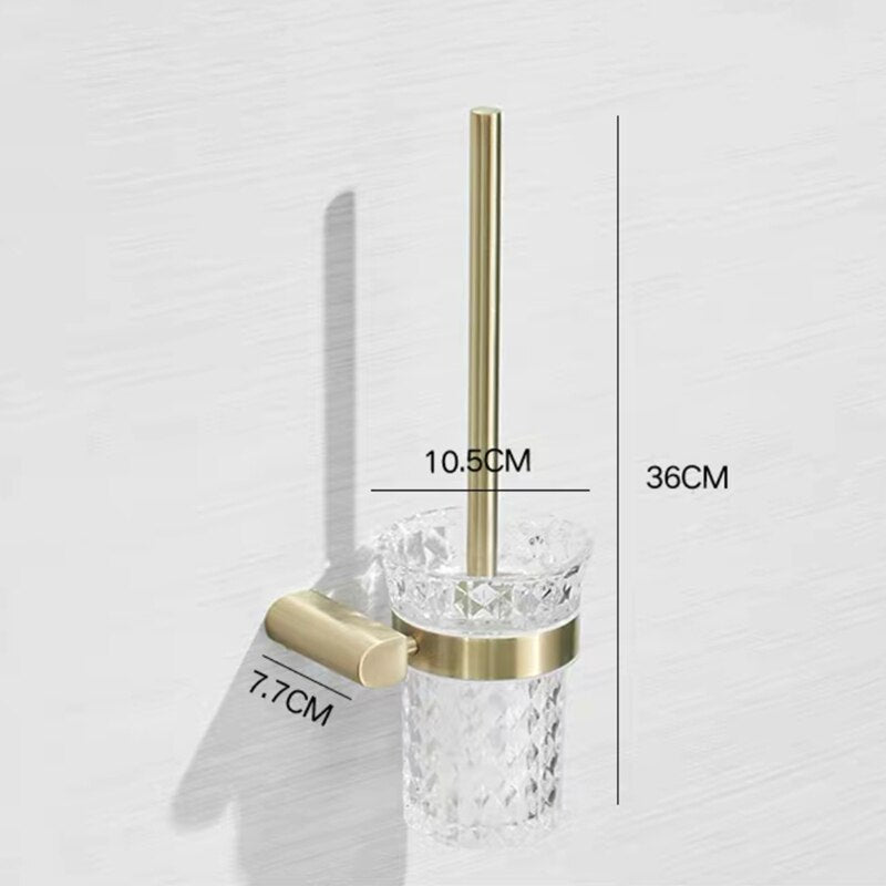 Wall Mounted Toilet Brush Holder Set Stainless Steel Brushed Gold