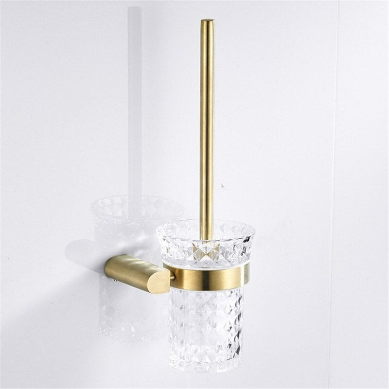 Wall Mounted Toilet Brush Holder Set Stainless Steel Brushed Gold