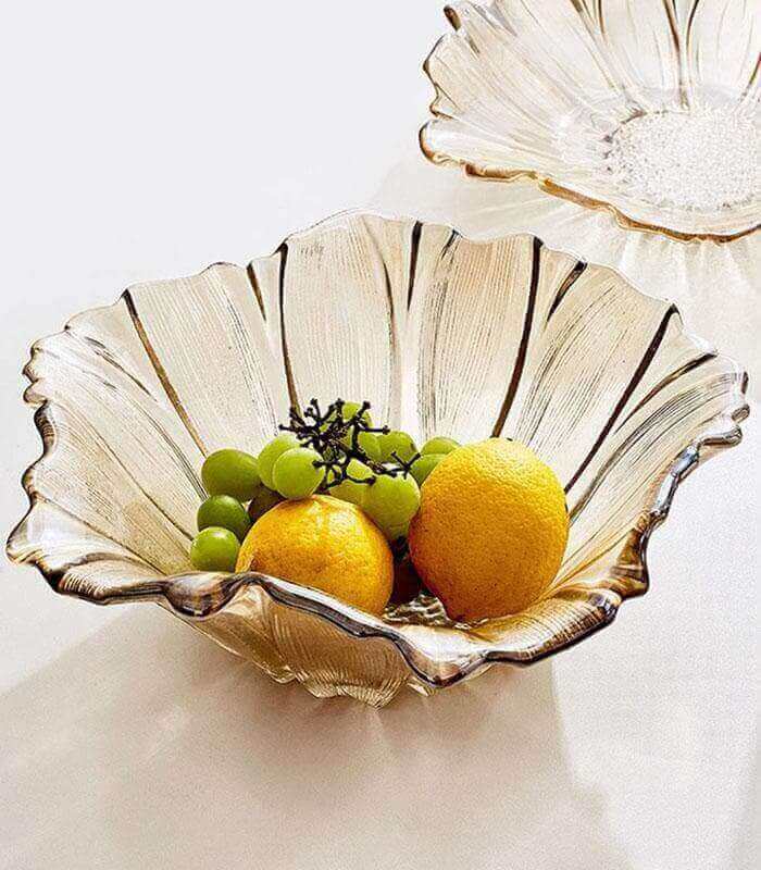 Crystal Glass Decorative Fruit Bowl Golden Yellow