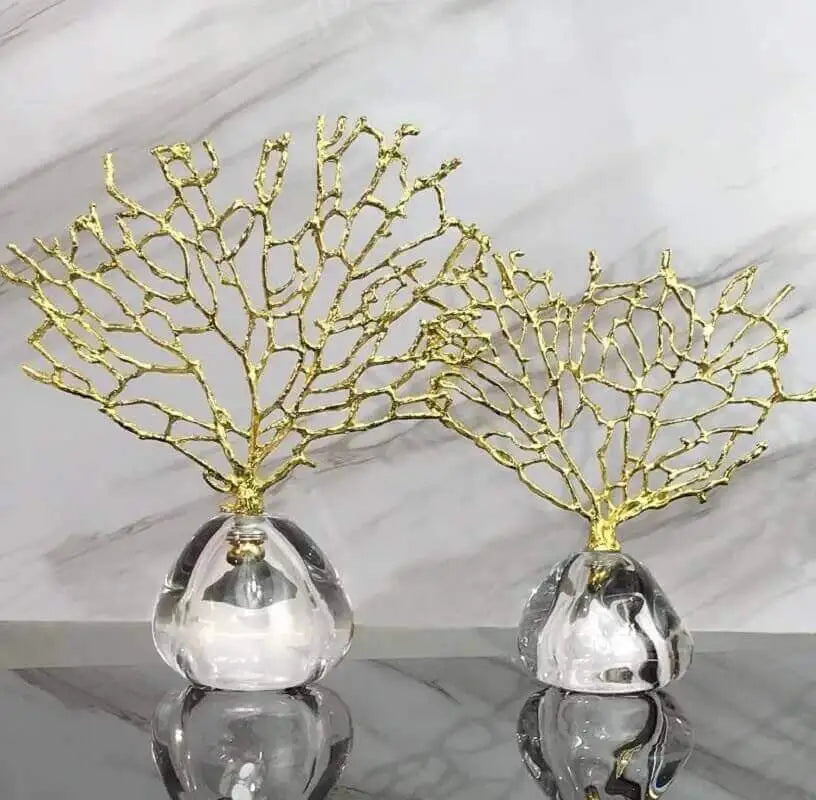 Decorative Coral Crystal Metal Golden