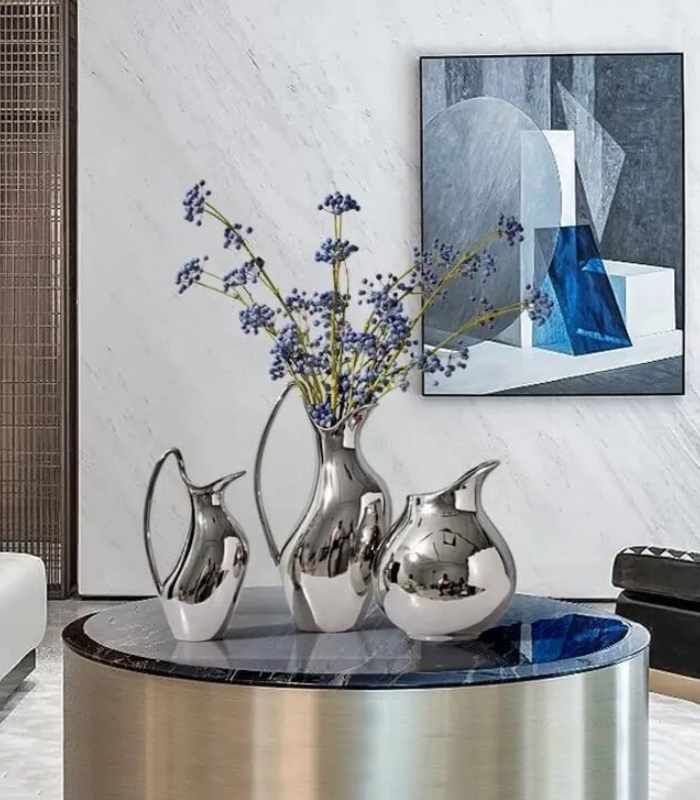 Glazed Ceramic Silver Water Vase/Jug