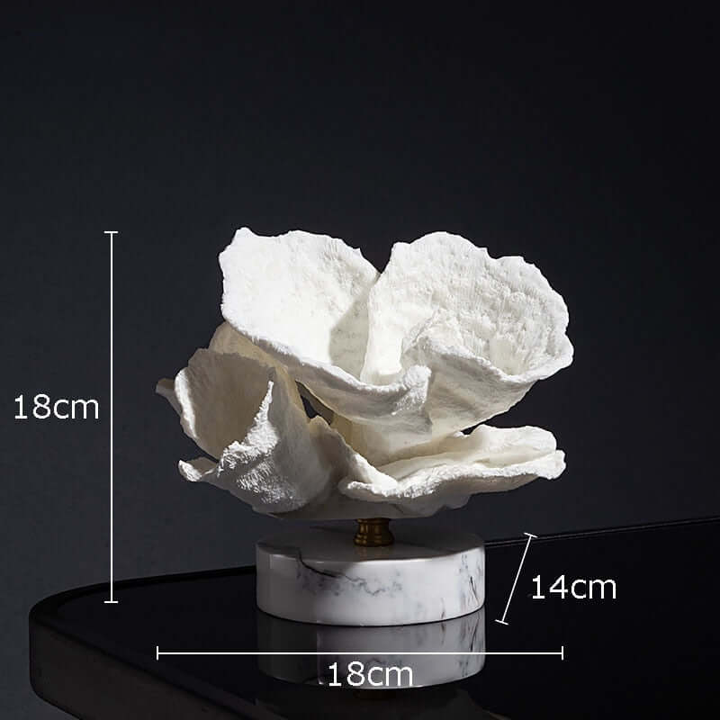 Artificial Coral Desk Decoration Ornaments Resin on Marble Base White