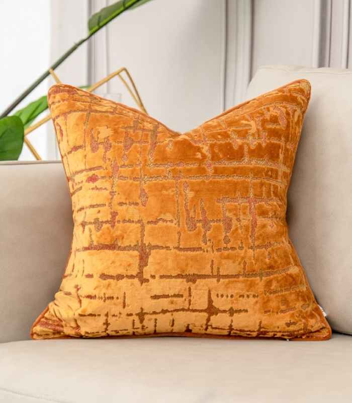 Velvet Floral Garden Cushion Cover Velvet Embroidery Orange