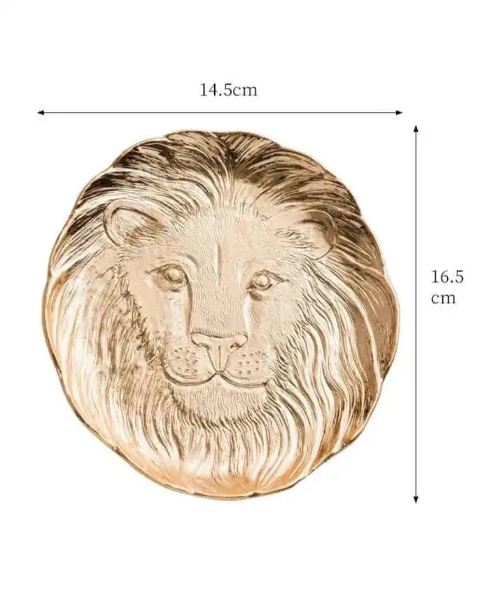 Majestic Lion Embossed Metal Jewelry Tray - Elegant Decorative Catchall Dish