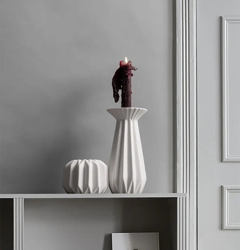 Candel Holder Pillar Porcelain White
