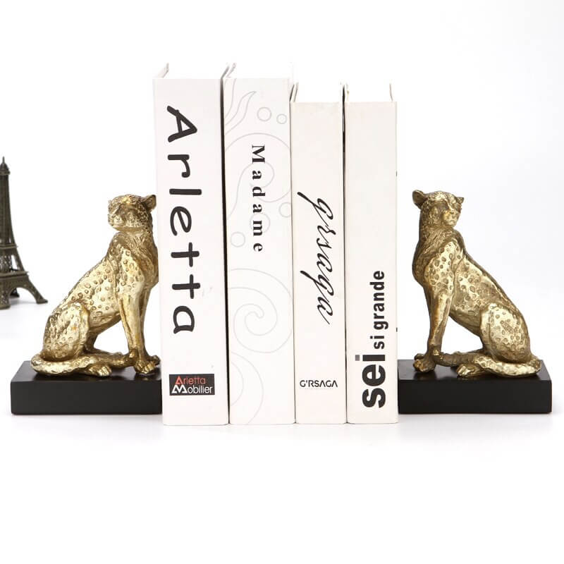 Set of 2 Cheetah Bookends Resin Gold, Cheetah Bookends, Resin Cheetah Bookends