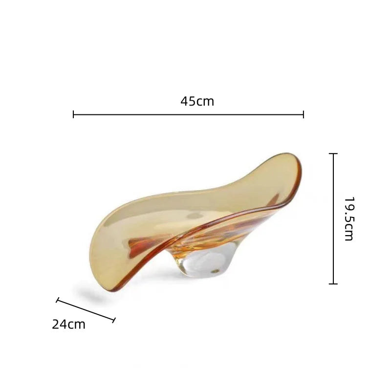 Solara Handblown Glass Fruit Bowl – Organic Wave Design Warm Amber Gold