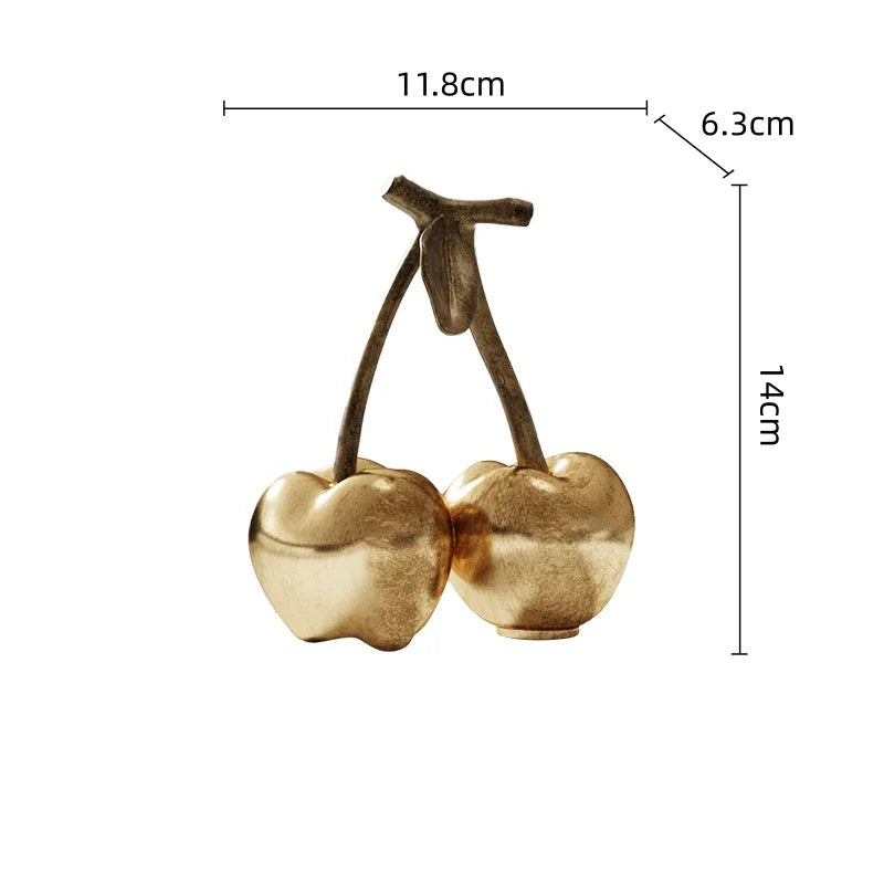 Gold Metal Cherry Sculpture – Decorative Coffee Table Accent 14cm / 5.5"