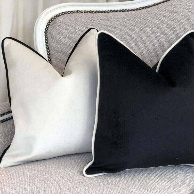 Camillo Cushion Cover Black and White Velvet with Pipping