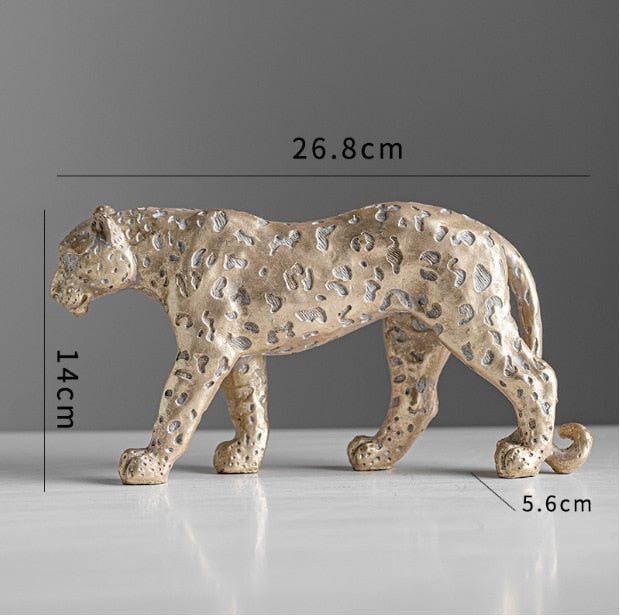 Decorative Sculpture Walking Leopard Figurine Gold Resin 26.8 cm