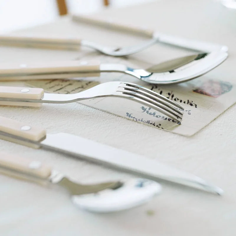 24 Pcs Ivory European-Inspired Cutlery Set 18/10 Stainless Steel Set for 6 People
