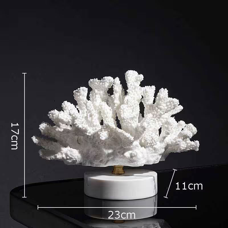 Faux Coral Desk Decoration Ornaments Resin on Marble Base White