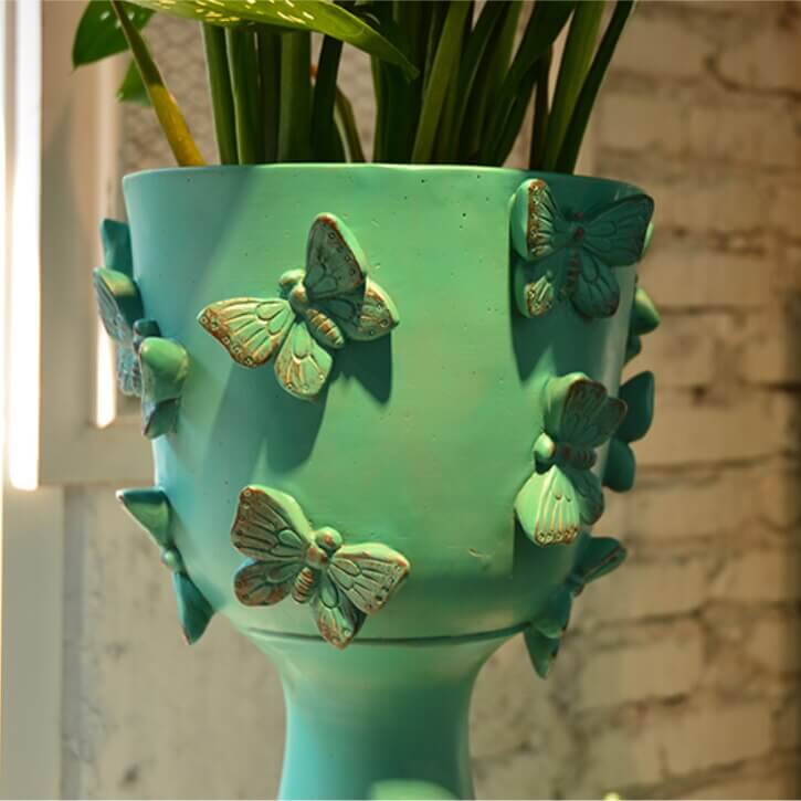 Plant Pot Planter Decorated with Butterflies 30 cm Resin